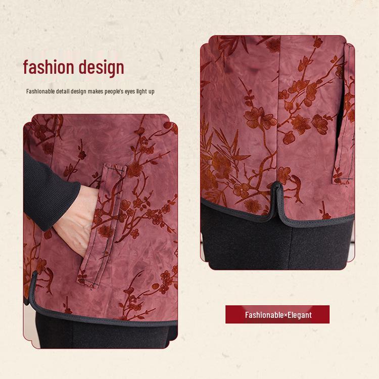 Grandma Winter Women's Mink Fur Collar Vest - Warm, Velvet-Lined, Chinese Style for Mothers and Seniors