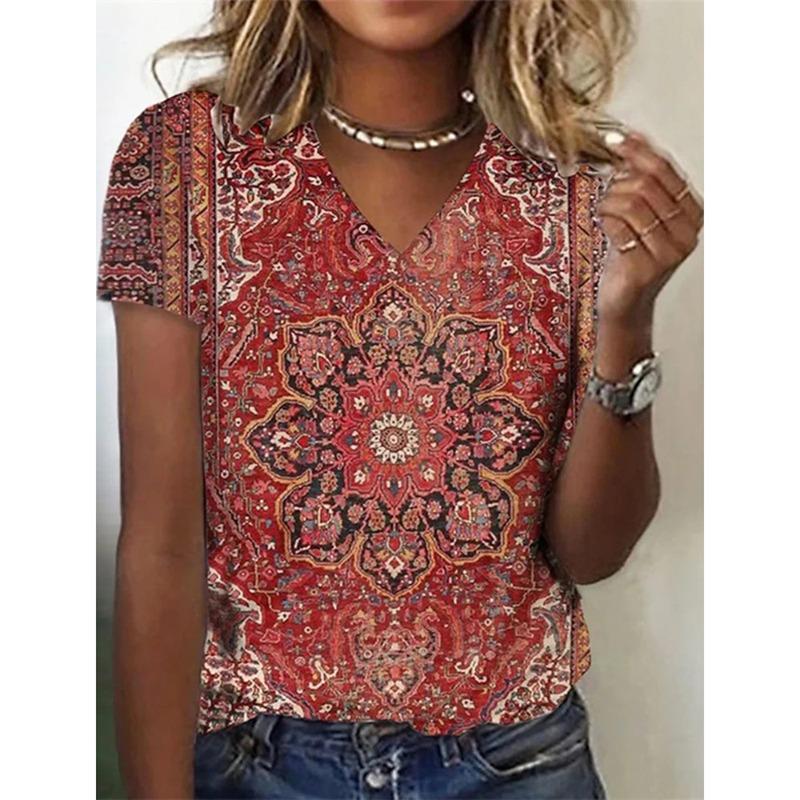 

Women s T-Shirt Vintage Casual Black Fashion V Neck Pullover Short Sleeve Printed Loose Daily Tops Design Clothe L