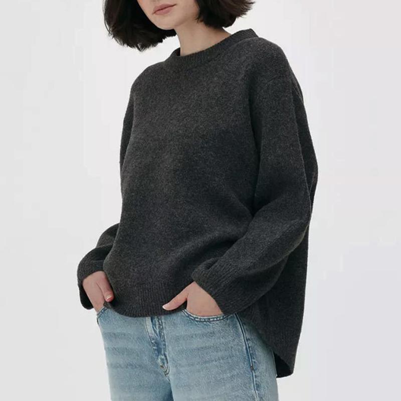 Women Sweaters Knit Basic Pullover Long Sleeve Round Neck Solid Spring Streetwear Knitwear Loose Elegant Jumper Female Tops