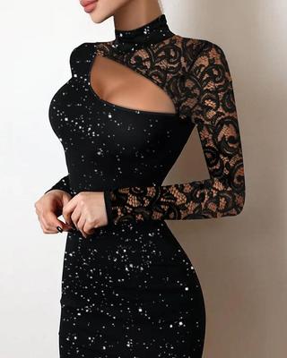 Vestido Bodycon de Encaje Europeo y Americano con Brillo (2022)