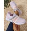 Ladies' One Foot Casual Sports Shoes - Breathable Fabric Upper and EVA Sole, Pink Stripe Design, All Season Comfortable Casual Wear, Cute Shoes