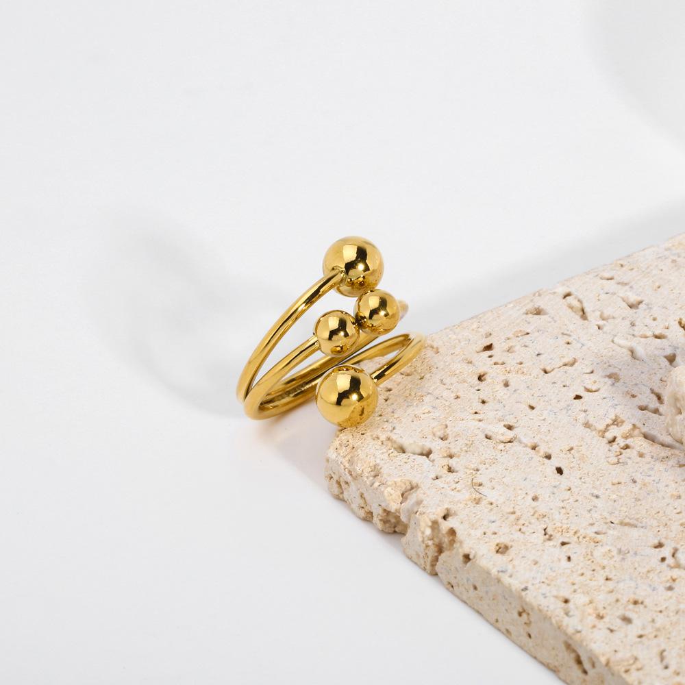 Elegant Gold Round Bead Titanium Steel Adjustable Ring