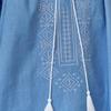 Maxza Ethnic Embroidery Puff Sleeve Denim Blouse Ze07qb006nh
