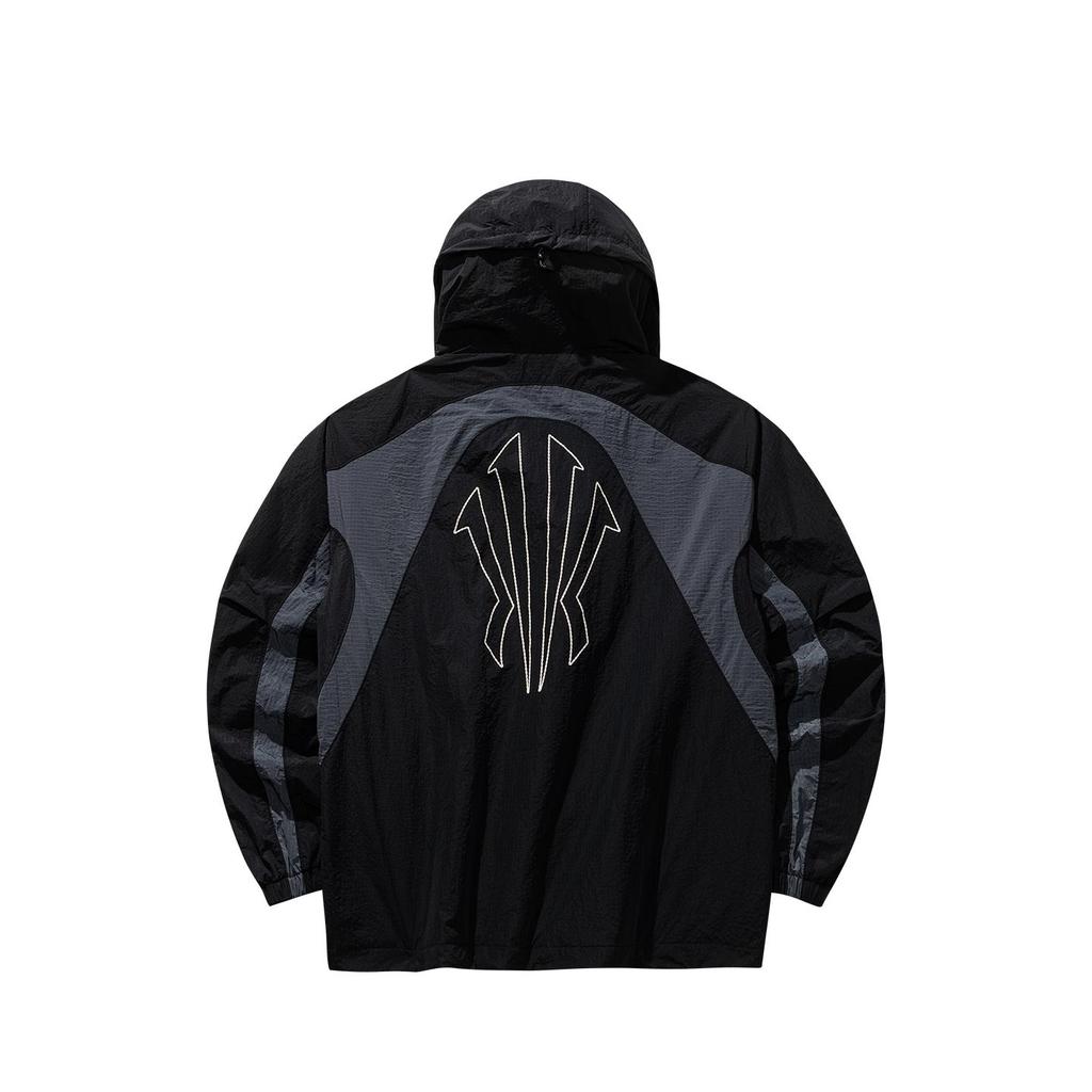 ANTA Men's Kyrie Irving Series Color Block Hooded Windbreaker Black Grey 972611604-1