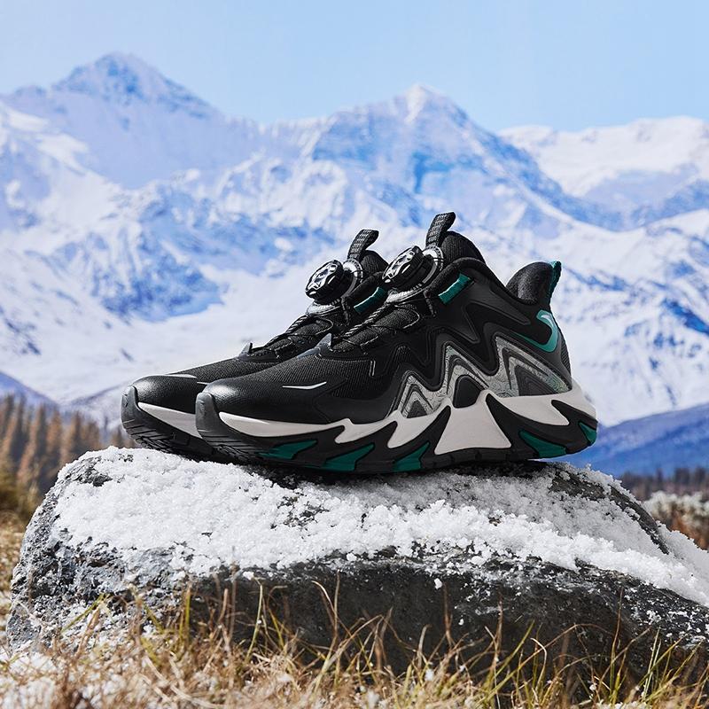 Anta Kids Outdoor Series Trendy Non-Slip Durable Cotton Shoes Kids Shoes Black Green 312446917-3