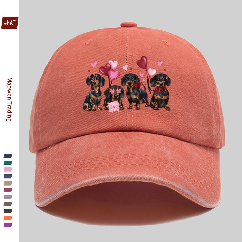 Pc ValentineS Day Dachshund Pattern Printed Baseball Cap with Heart And Pet Dog Design Sun Hat Party Decor Hat Comfortable L