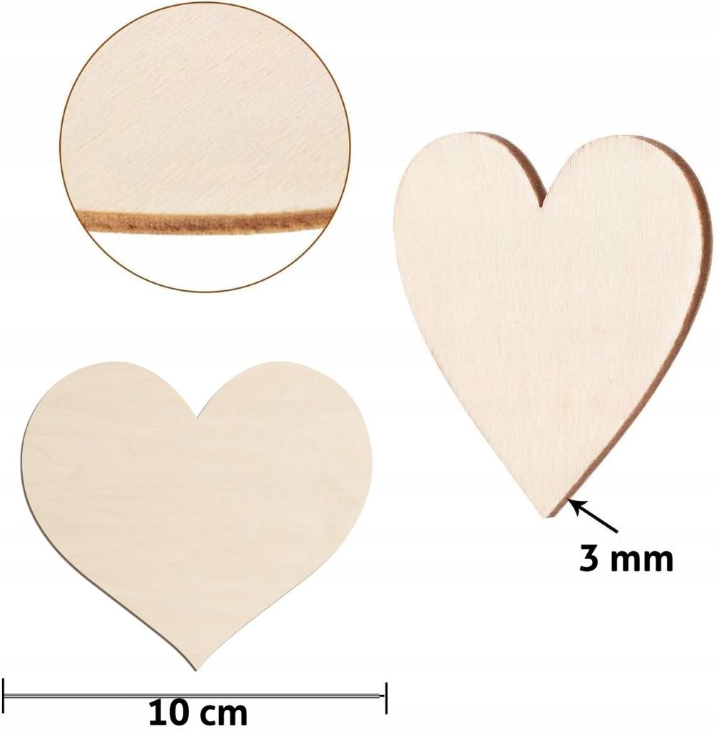 Large Wooden Hearts 10cm for Painting Decoration Compositions 50 PCS