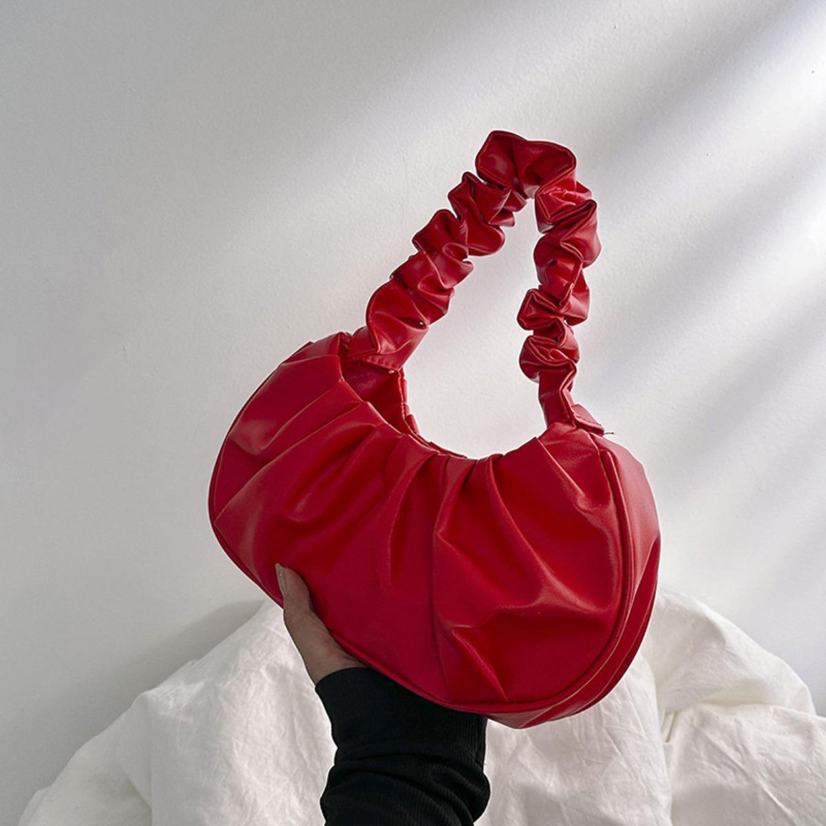 

Корейская версия женской сумки однотонная облачная плиссированная сумка простая женская сумка подмышку милая сумка через плечо красный
