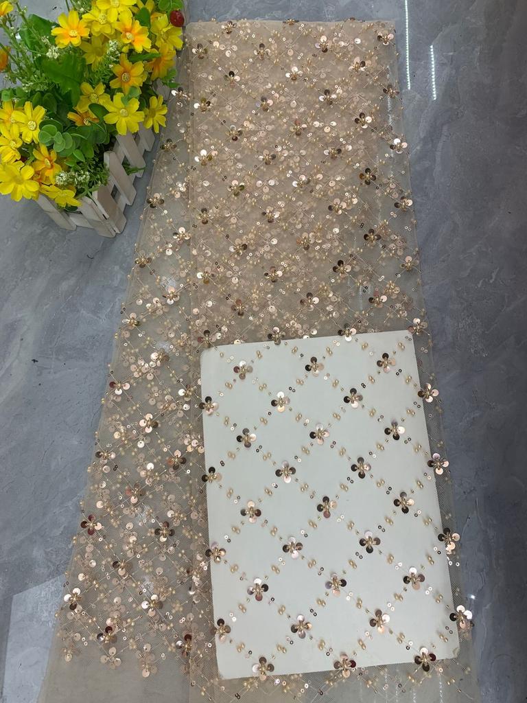 Square Sequins Organza Lace Fabric 1/3/5Yard French Luxury Beads Lace Nigerian Sequins Tulle Lace Fabric for Wedding Party Dress