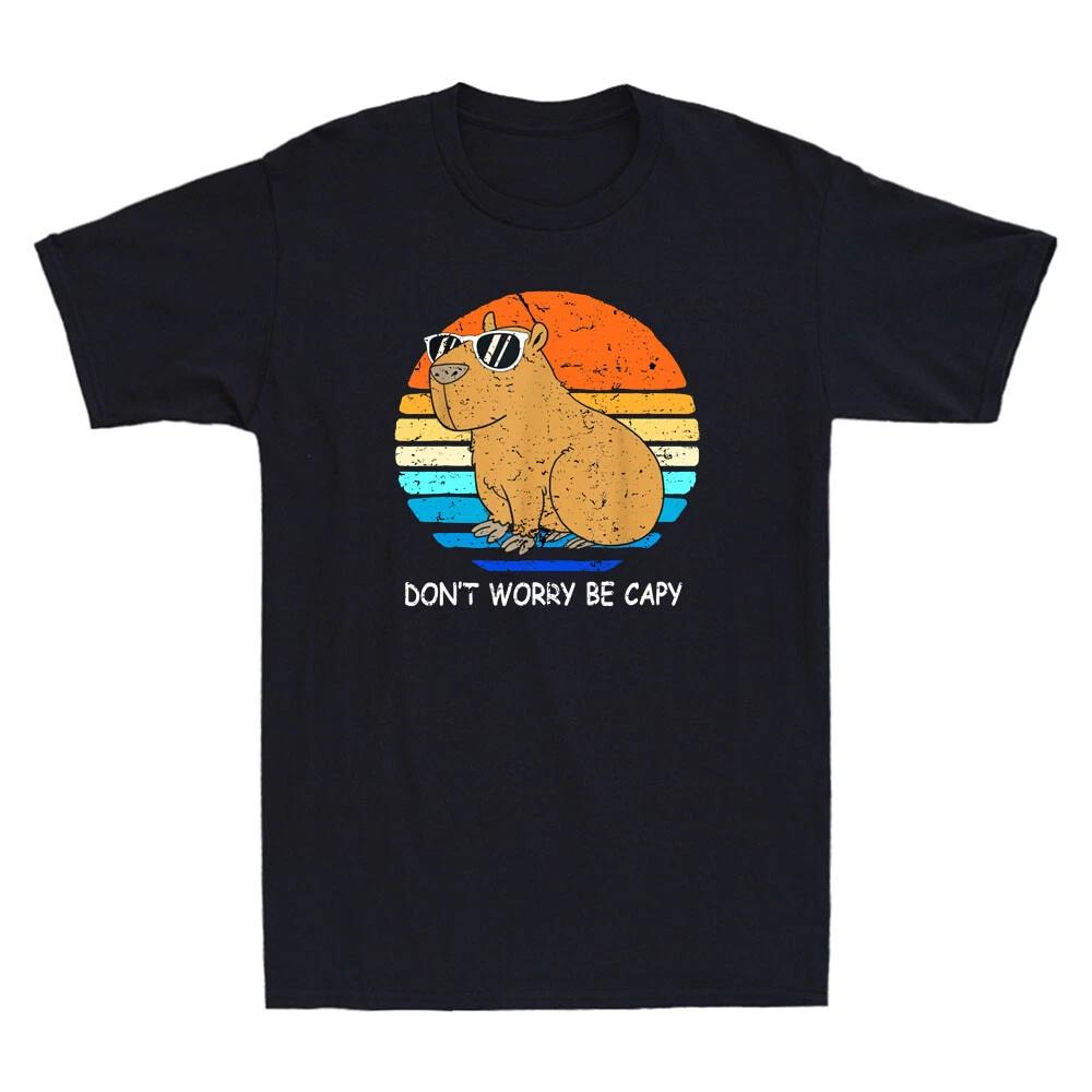 Don t Worry Be Capy Retro Rodent Funny Capybara Meme Vintage Men s T-Shirt Tee XXXXL