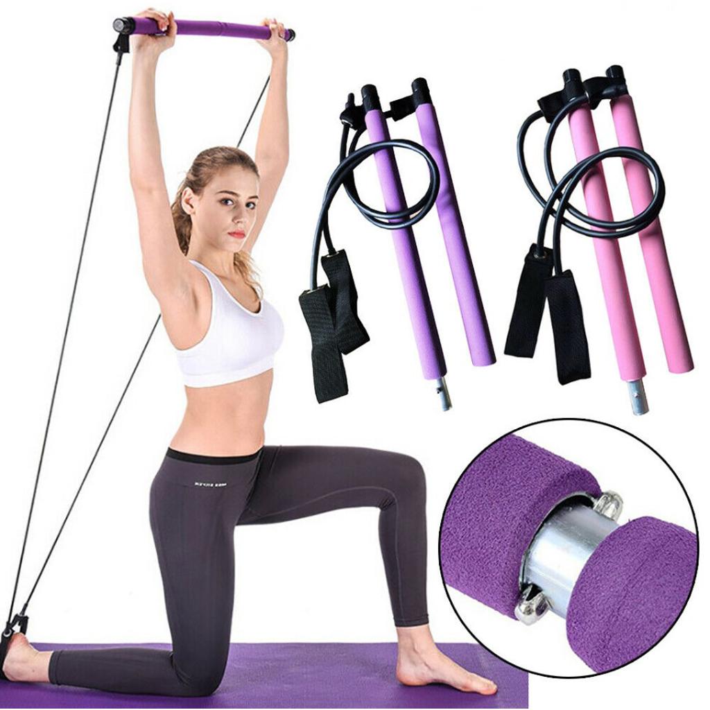 Yoga Pilates Bar Resistance Band Exercise Stick Set Home Gym Trainer Equipment for Fitness Workout