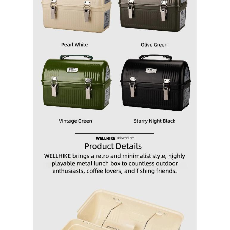 WELLHIKE SWS Vintage Camping Metall-Mittagessenbox Kaffee Tee Outdoor-Ausrüstung Werkzeugkasten Aufbewahrungskoffer
