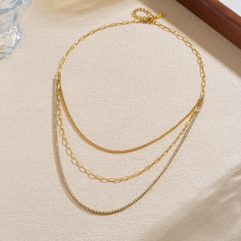 Позолоченная многослойная цепочка-скрепка и теннисная цепочка Модное ювелирное изделие для женщин золотой