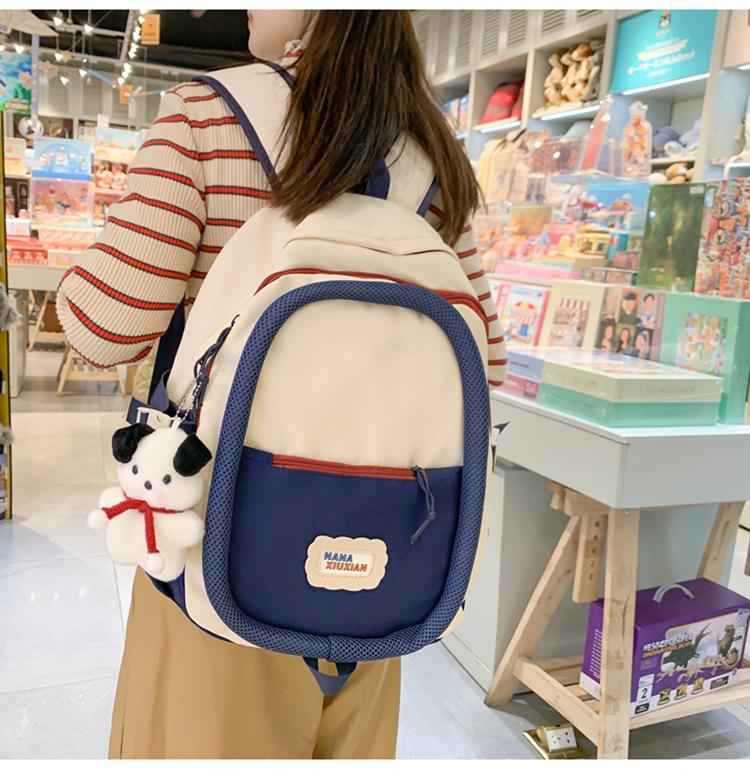 2024 Large Capacity Japanese Style Color Block Backpack for High School & College Girls