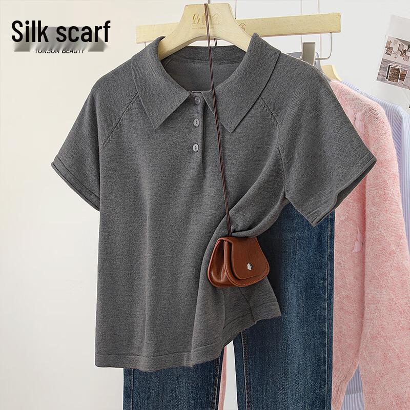 Sibaishe Women s Short-Sleeve Polo Knit Top XL