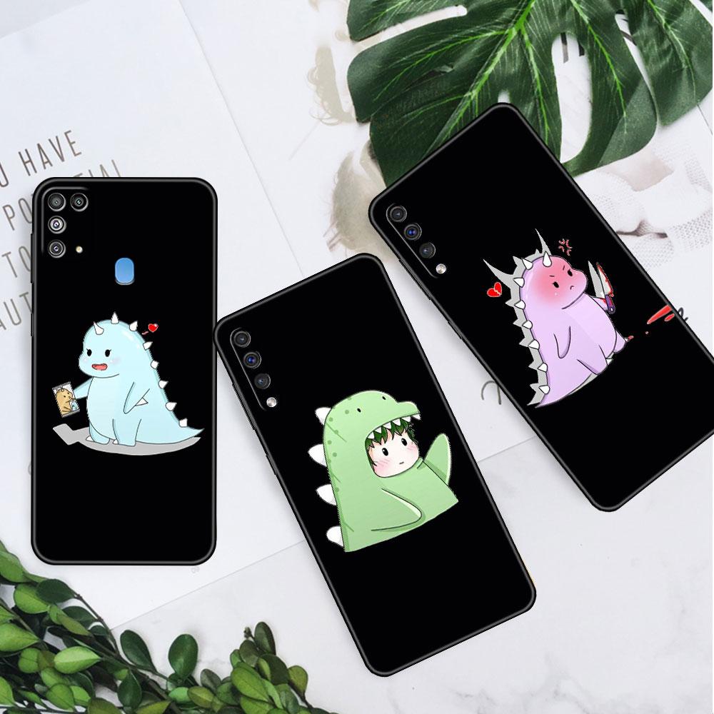Dinosaur Cartoon Case For Samsung Galaxy A50 A70 M52 A30 A20s A20e A10 A40 A10s M51 M31 M30s M13 5G Black Phone Cover
