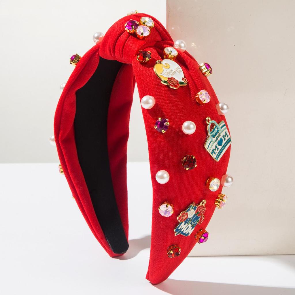 Mother's Day Element Hair Hoop Women's Alloy Letter Accessories Diamond Studded Pearl Festival Hair Accessories