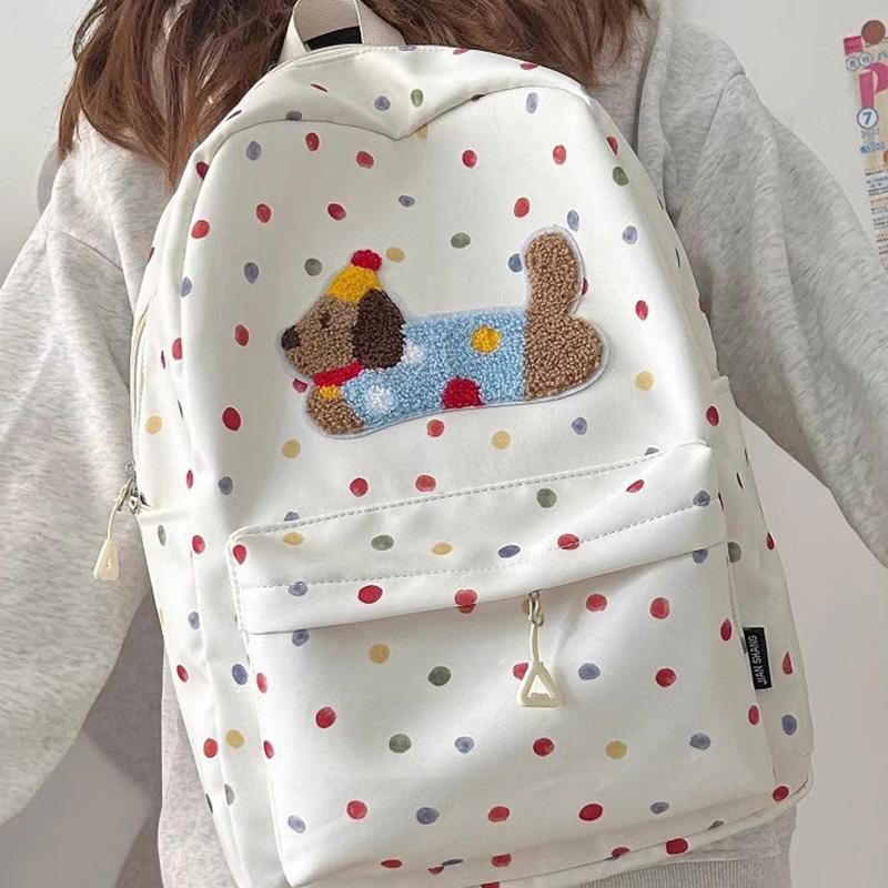 Korean Version Of Large Capacity Backpack Color Polka Dot Student Backpack Casual Trend Computer Bag