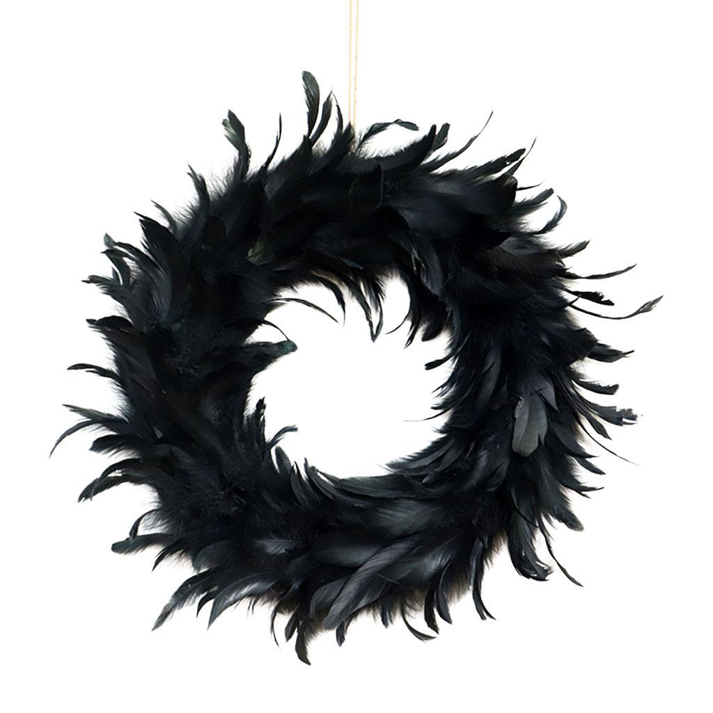 

Black Feather Wreath Halloween Cocktail Front Door Hanging Garland Decor