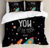 I Love You Duvet Cover Hand Drawn I Love You To The Moon and Back Words with Stars Celebration King Size Polyester Bedding Set