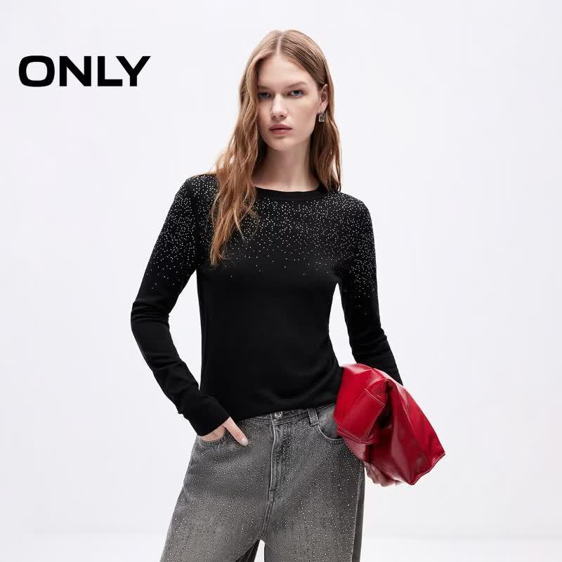 ONLY Women s Rhinestone Knit Sweater M