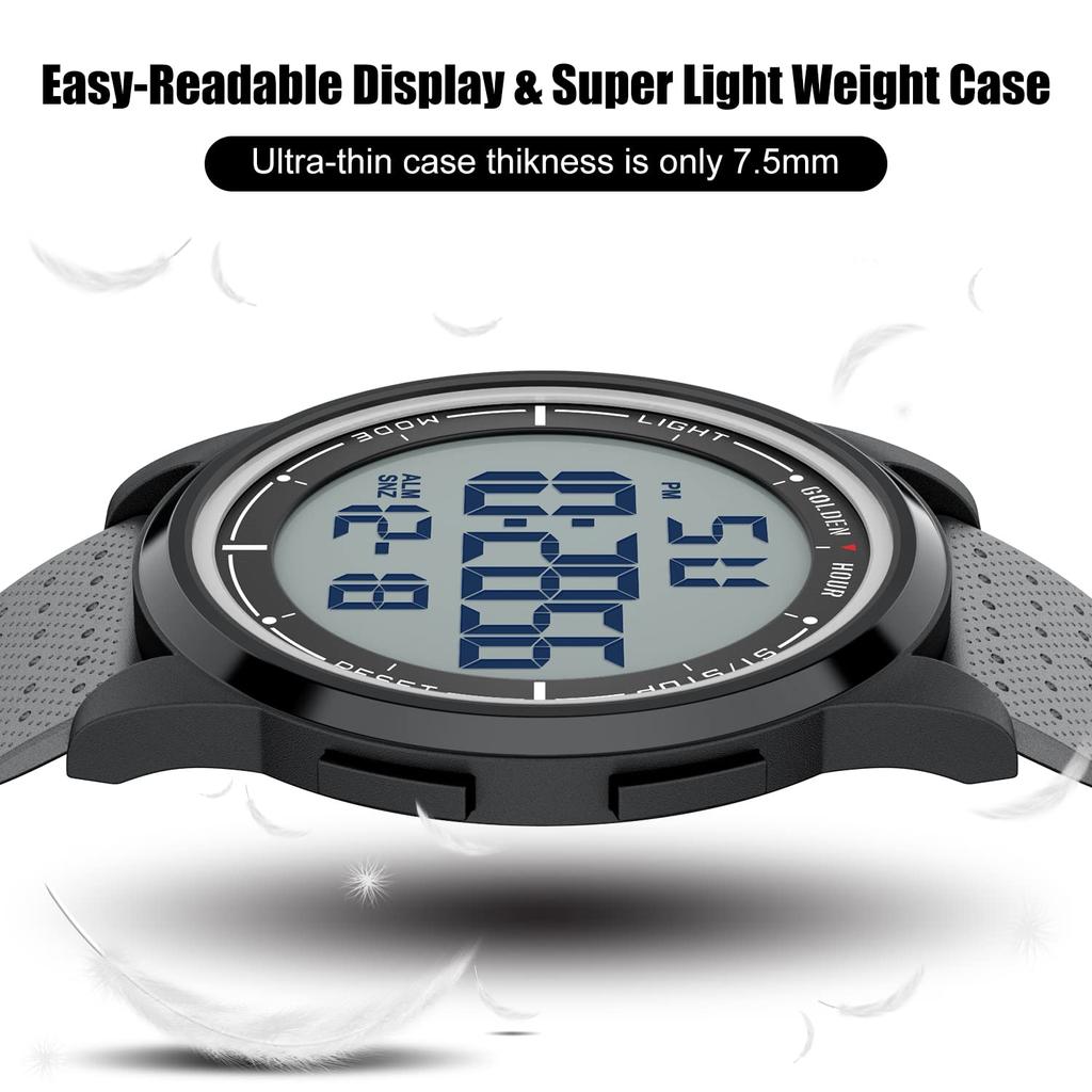 GOLDEN HOUR minimalist waterproof sports digital watch with display and rubber Unisex Men's Watch Ultra-thin, design, wide-angle strap. model.