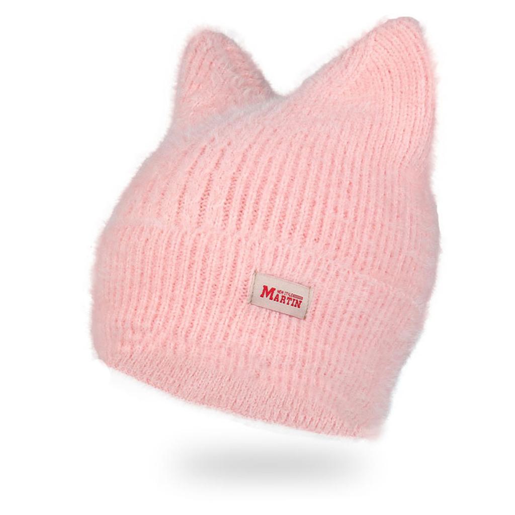Y2K Crochet Hat for Women Winter Warm Beanie Cap Cute Cat Ear Hat for Teens Adult Cold Weather Windproof Hat Headdress