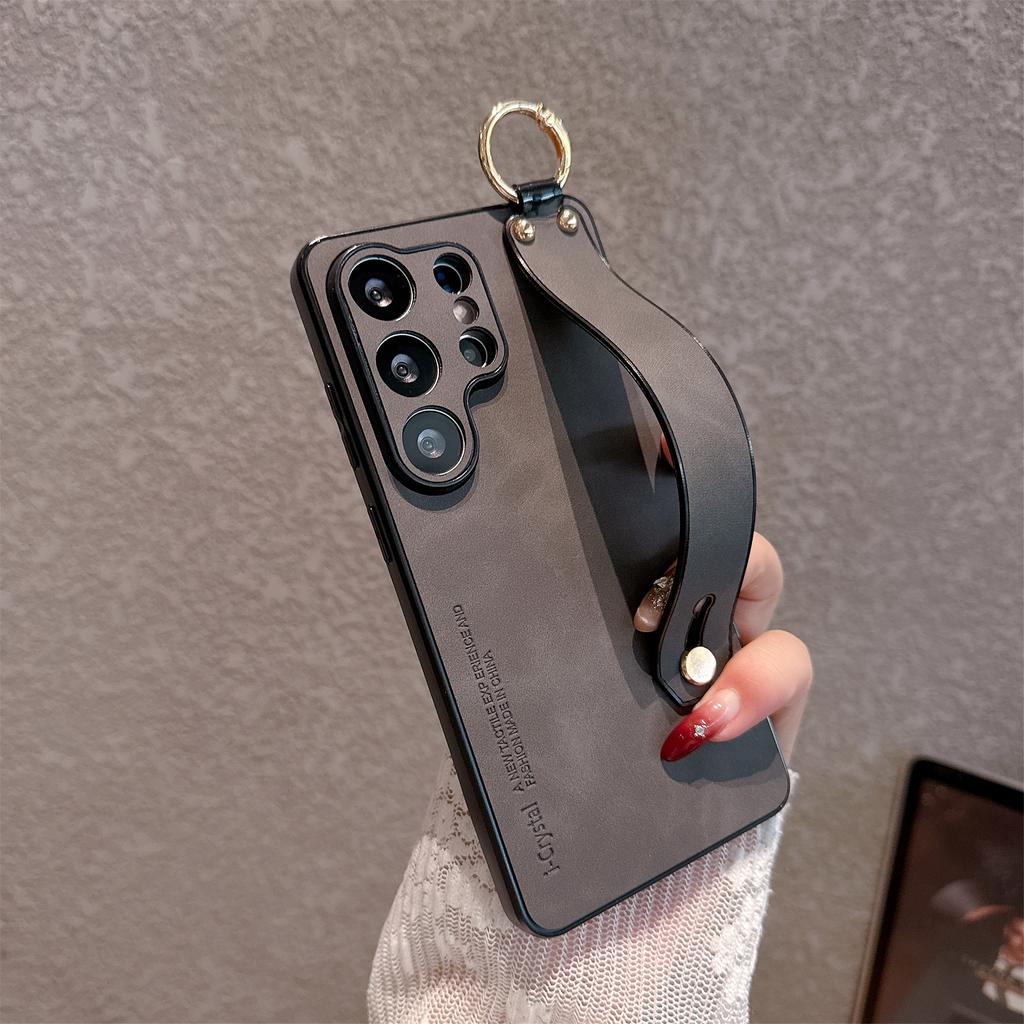 Luxus-Lammleder Mattes Leder Halterung Handyhülle Für Samsung S26 S25 S24 S23 S22 S21 Ultra Plus Stoßfeste Handgelenkschlaufe Abdeckung