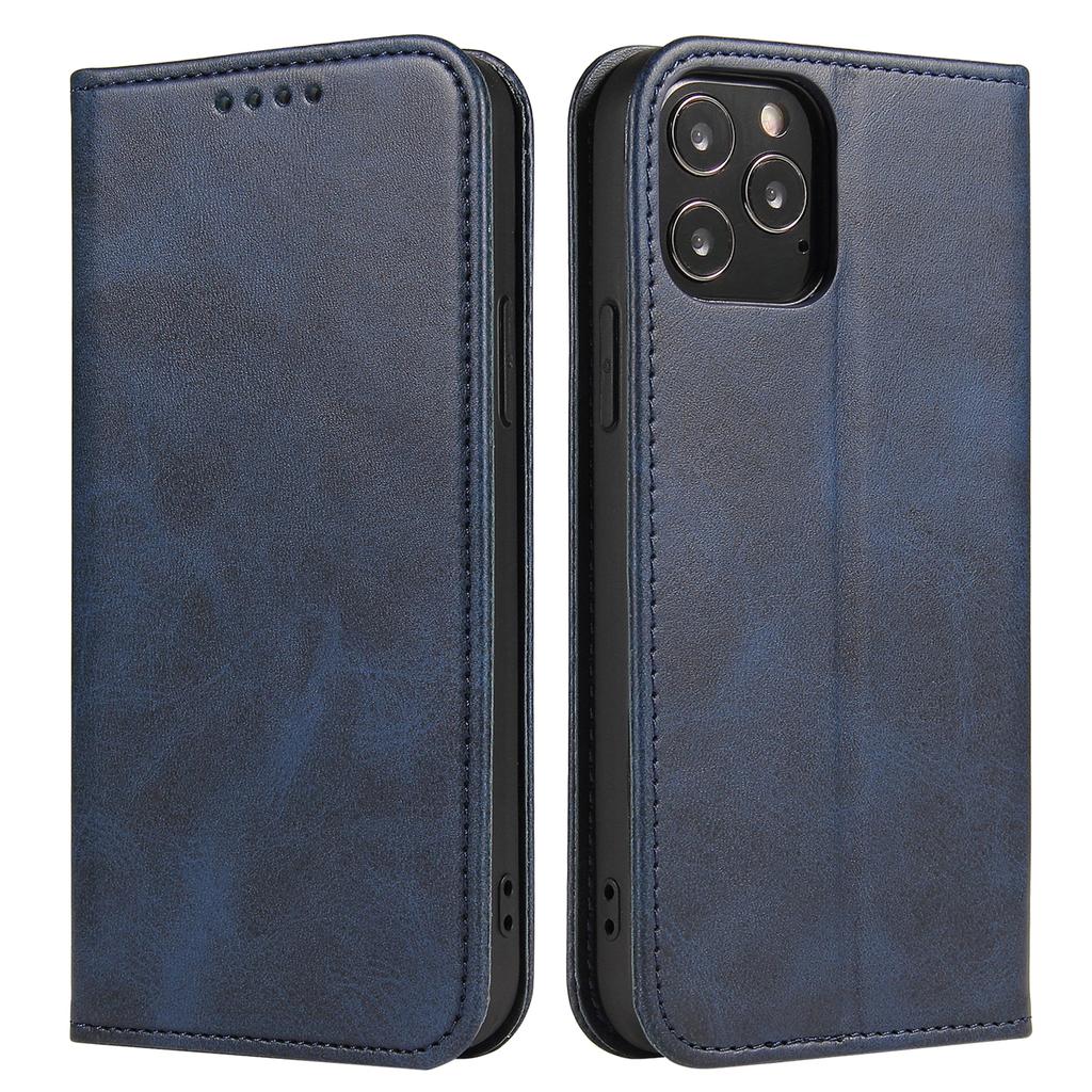 For iPhone 11 Pro Max 6.5 inch Calf Texture Phone Shell Wallet Phone Cover Auto-absorbed Leather Stand Case
