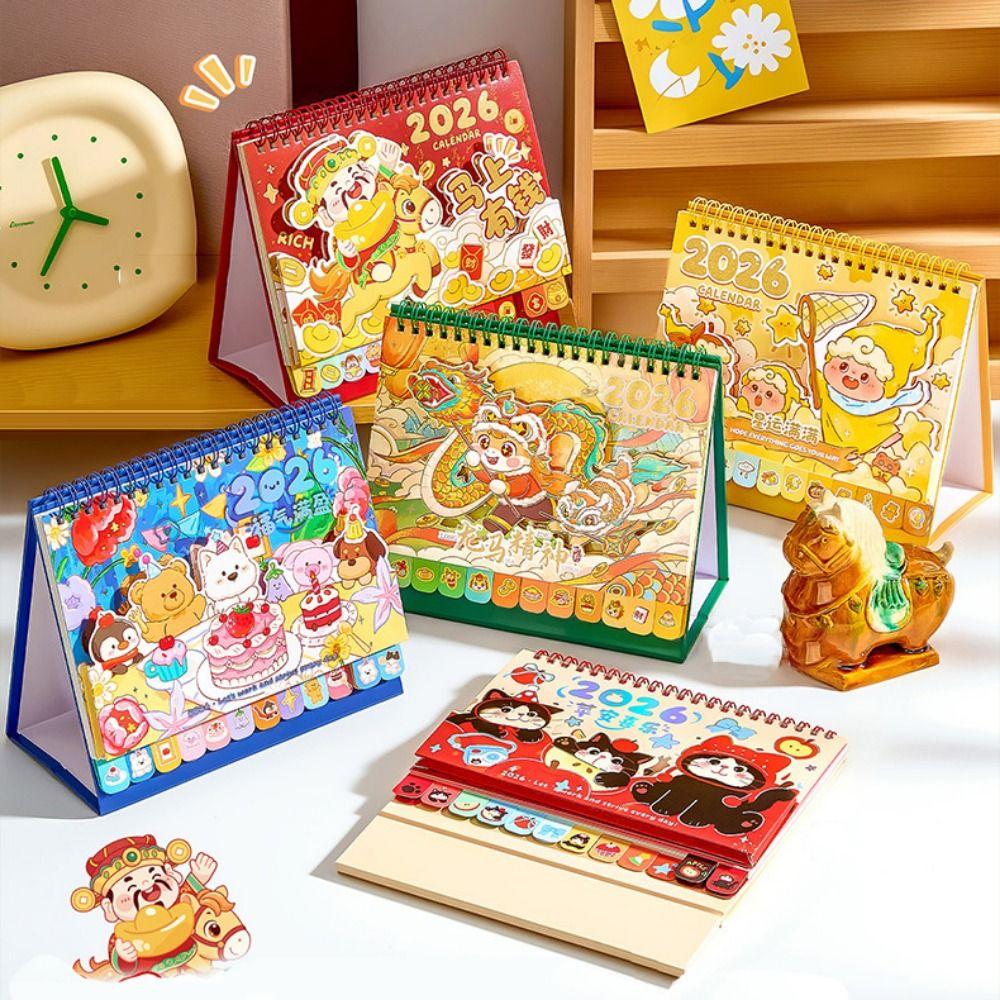 Memo Notes 2026 Desk Calendar One Month to View Coil Binding Tabletop Schedule Cartoon Monthly & Daily Planner Home