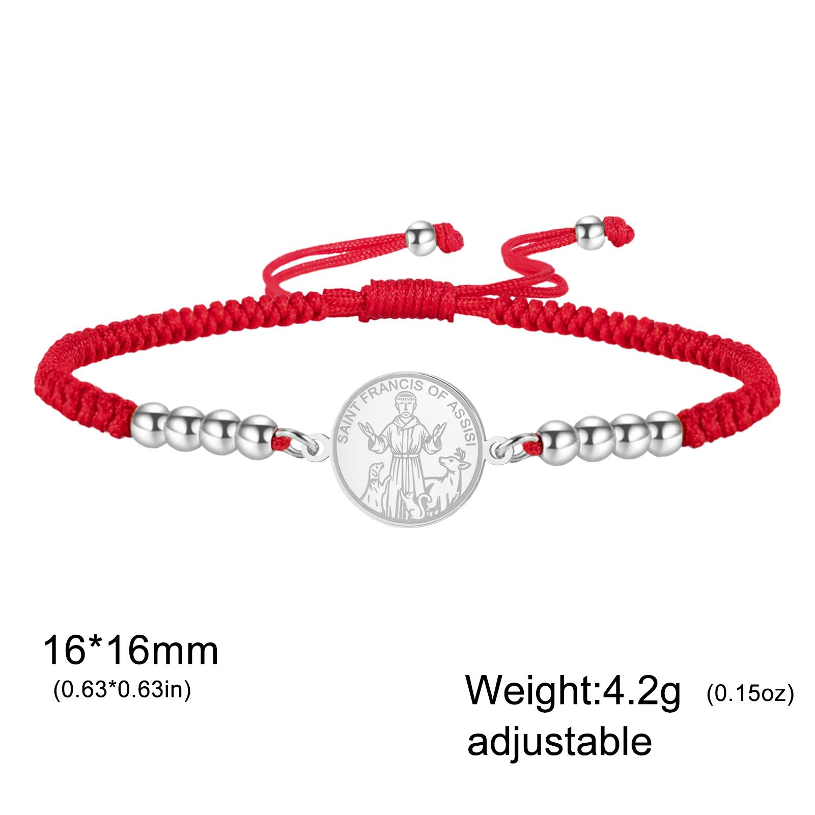 

LIKGREAT Saint Francis of Assisi 16*16mm Double Sided Etched Round Pendant Two Hole Adjustable Braided Rope Bracelet Religious