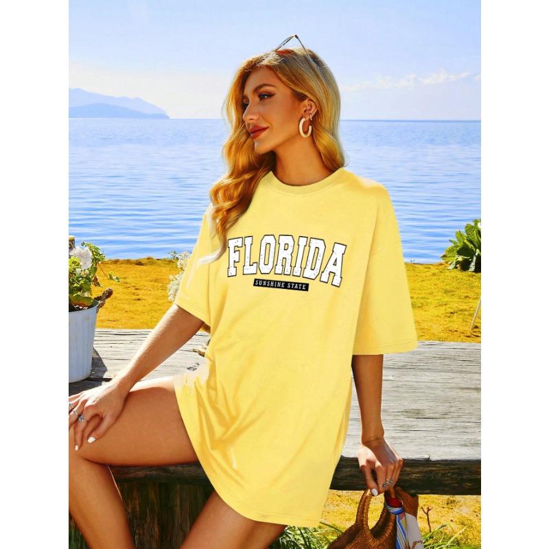 Koszulki damskie Florida Sunshine State USA Miasto Klasyczny Wzór Literowy Luźne Oversize Odzież 100% Bawełna Streetwear T-shirt