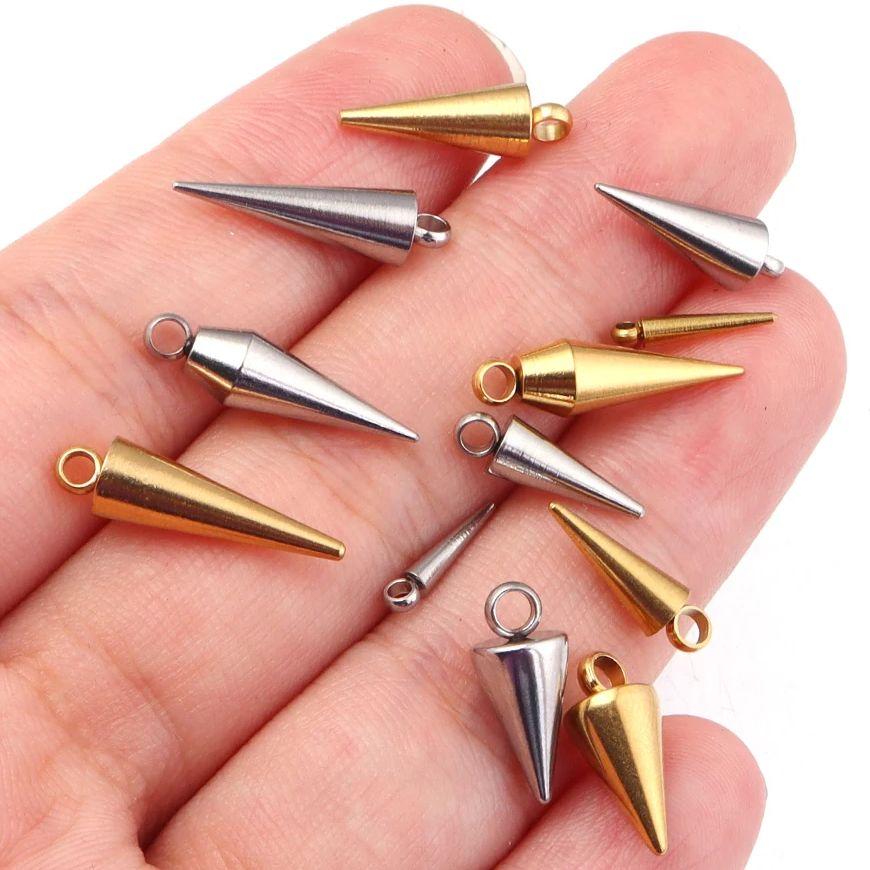 10pcs Stainless Steel Cone Charms Pendants for Jewelry Making Retro Bullet Spike Beads Charms for Women Man Hoop Earring Making