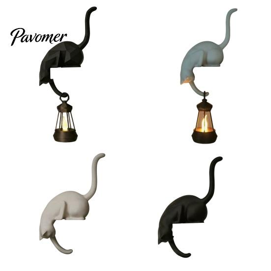 Modern Entryway Decor Cat Hook with Lantern, 3D Printed LED Light Decorative Handmade Craft Wall Hook, Creative Shelf for Bookshelf Desk And