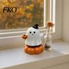 Indoor Halloween Ornaments Spooky Figurine, Small Resin Rotating Ghost Skull Pumpkin Gravestone Fall Farmhouse Decor Statue, Collectible Tabletop
