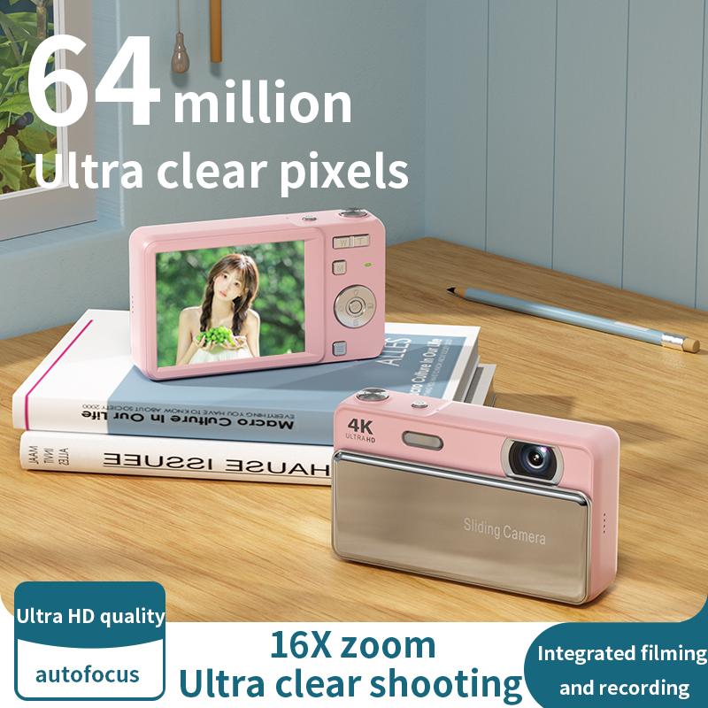 4K Sliding Digital Camera Portable CCD Style Card Camera Photo Video Recorder Student Pocket Digital Cam