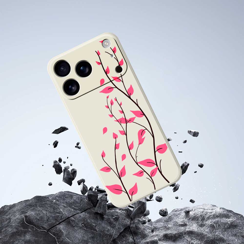 For iPhone 17 Pro Max Case Red Leaves Pattern Printing Straight Edge TPU Phone Back Cover