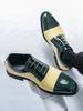 New British Men Pointed Yellow Green Mixed Lace Up Dress Business Casual Oxfords Shoes Male Wedding Dress Homecoming Footwear