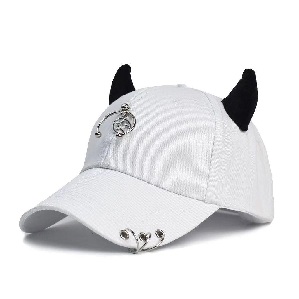 Streetwear Cool Cowhorn Baseball Cap With Metal Ring Embellishments For Urban Style