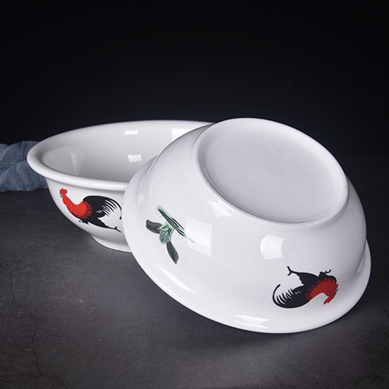 Extra Large Ceramic Soup Bowl with Rooster Design - Thickened for Sauerkraut Fish and More