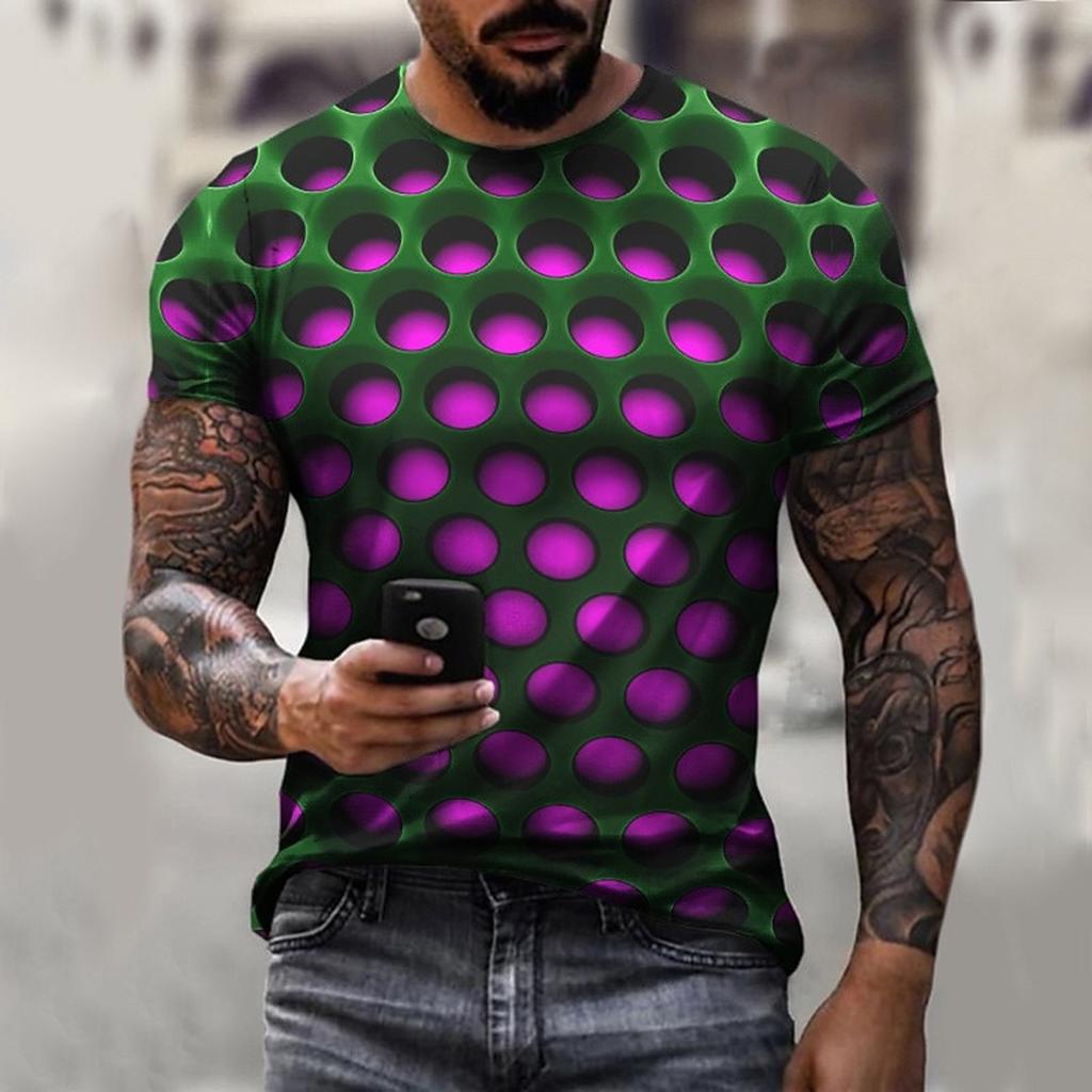 Men's Harajuku Hip Hop T-shirt 3D Optical Illusion Gradient Street Trend Short Sleeve Fashion Versatile Top
