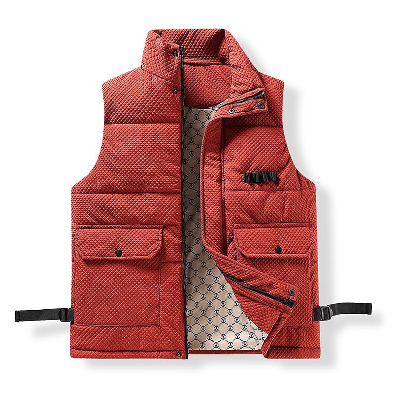 Autumn and Winter Cotton Coat, Warm Standing Collar Coat, Sleeveless Cotton Jacket, Men's Standing Collar Workwear, Windproof Cotton