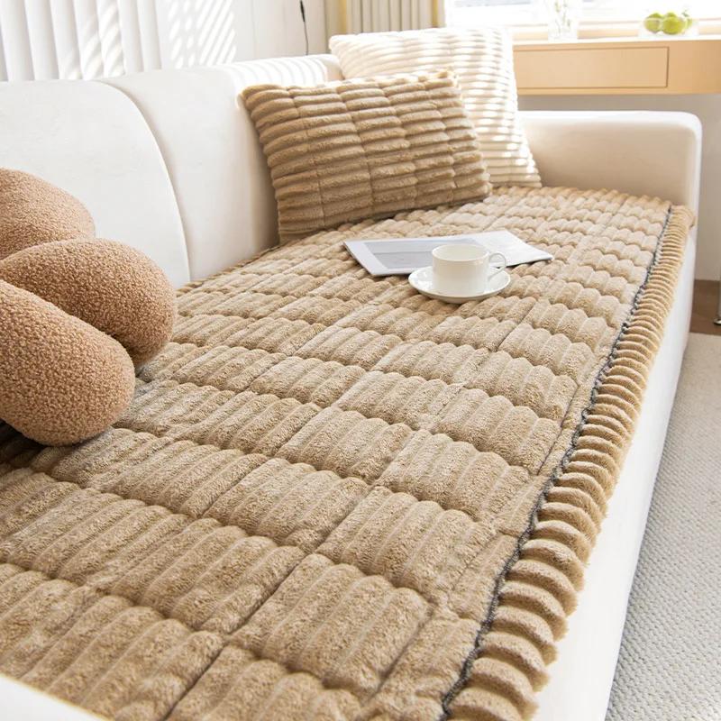 Winter Warm Thickening Plush Cushion New Corduroy Quilted Sofa Towel Couch Cover L-shaped Sectional Anti-slip Modern Sofa Cover