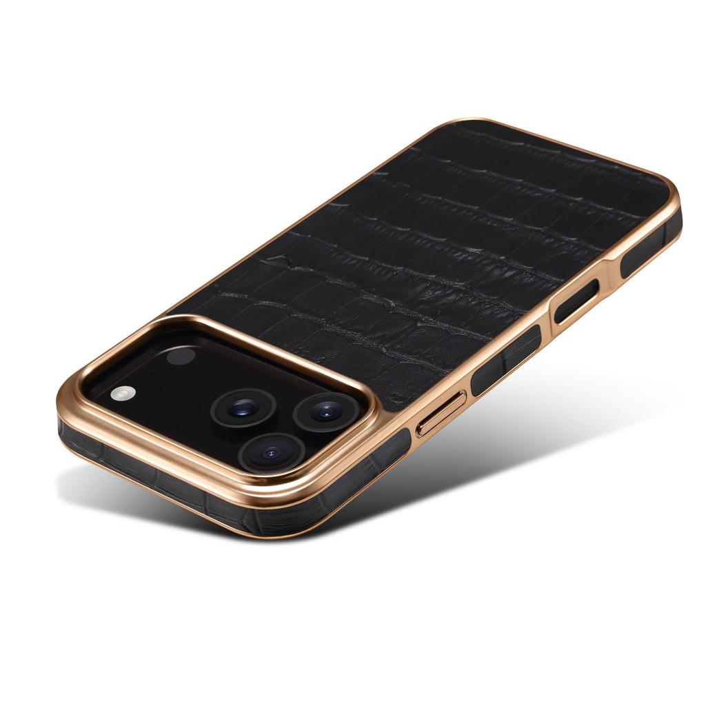 Denior Apple 17 Air Crocodile Pattern Leather Case for iPhone 17 Pro Max - Electroplated Protective Cover