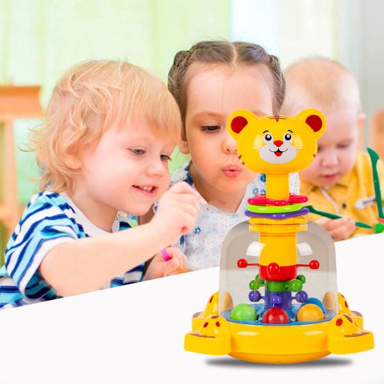 Barn Tegneserie Giraff Trykkleke Roterende Hoppende Ball Trykk Tigerleke Småbarn Gutter Jenter Interaktiv Pedagogisk Dyr Spinnerleke