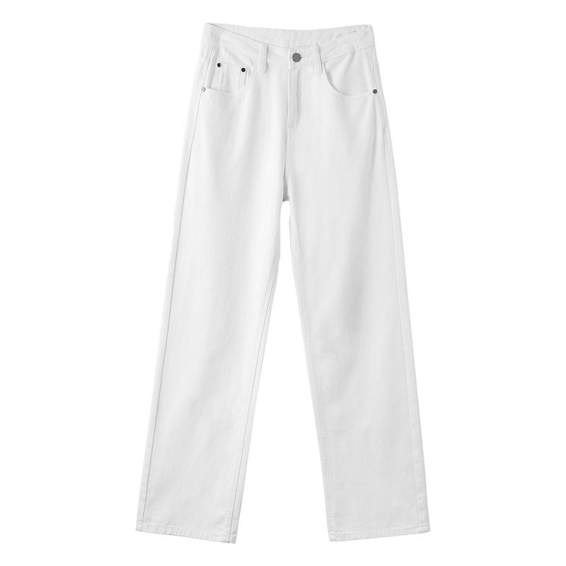 Jeans d'automne 2025 pour femmes, noirs, amincissants, taille haute, jambe droite, design polyvalent et simple.