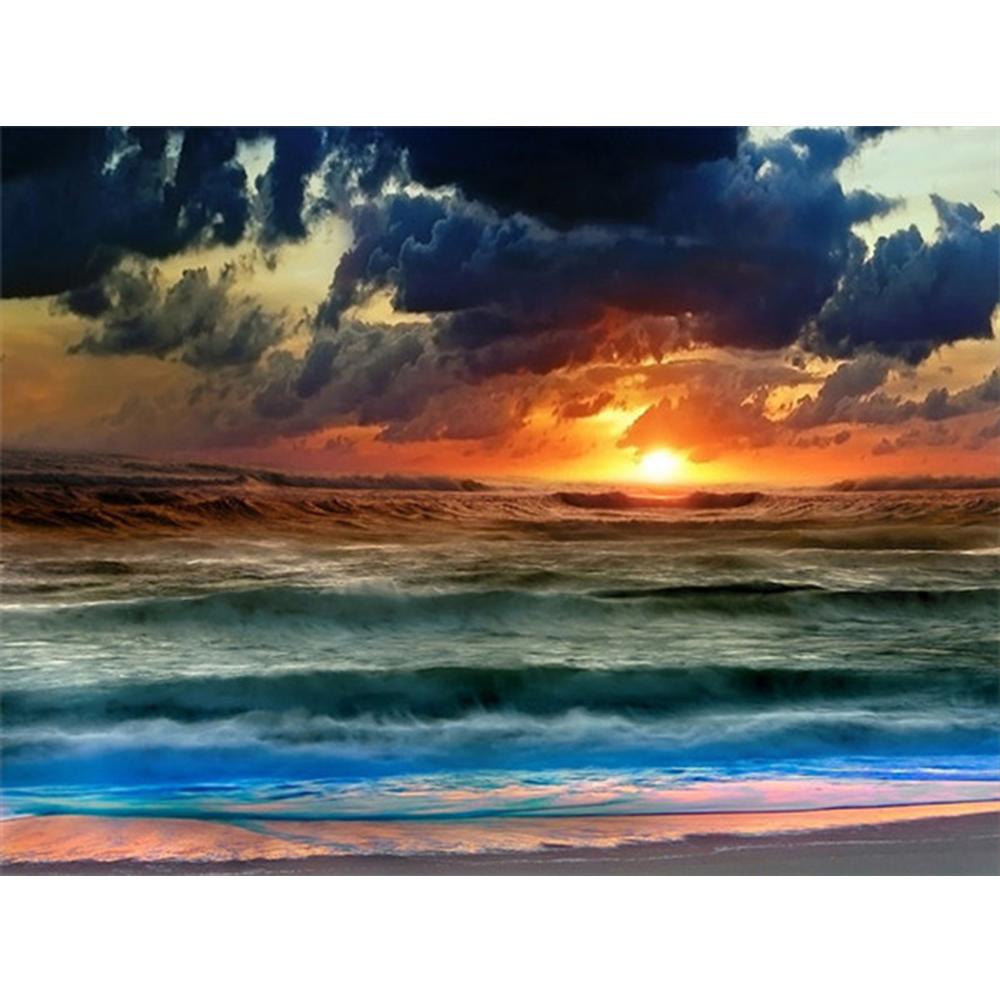 5D Full Square Diamond Painting Seaside Rhinestone Kit Diamond Embroidery Kit Landscape Coconut Tree Handicraft Wall Art