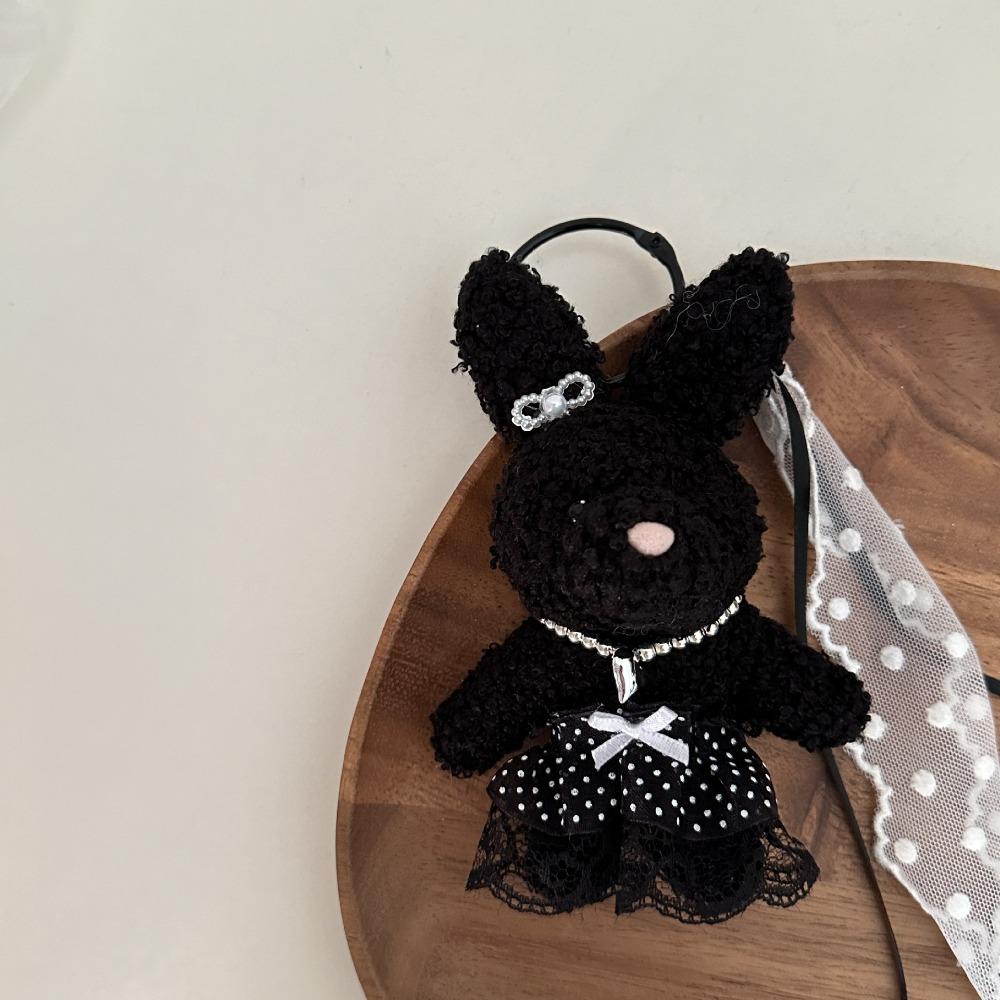 PP Cotton Plush Rabbit Pendant Pearl Y2K Doll Bag Charm Stripe Lace Skirt Bear Keychain  Couple