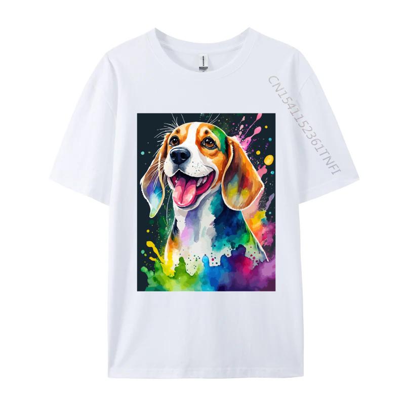 Beagle Dog Art Splash Colorful T Shirt Mens Pure Cotton Cute Style TShirts Crew Neck Tees Clothing Streetwear