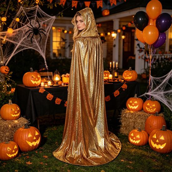 Glänzendes Kapuzenumhang, schillernder bodenlanger Umhang, funkelnder Unisex-Kapuzenumhang für Halloween-Maskenball-Party Mardi-Gras-Kostüm